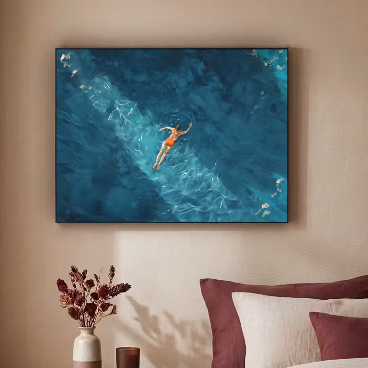 Vrouw - Water - Bikini - Oranje Textielframe zwart klein -sfeer1