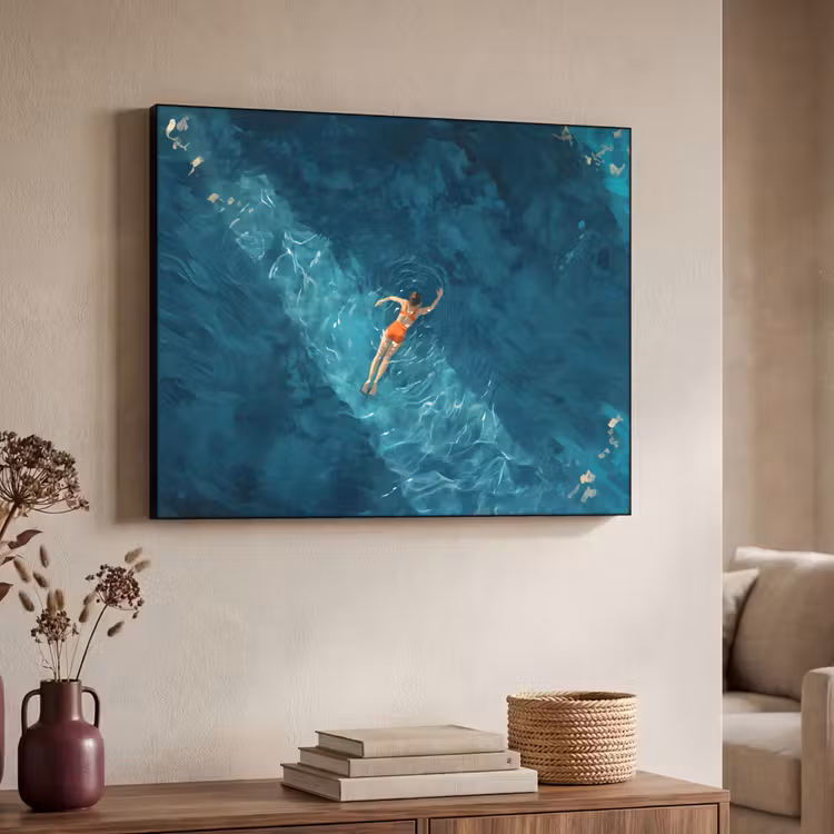 Vrouw - Water - Bikini - Oranje Textielframe zwart klein -sfeer3