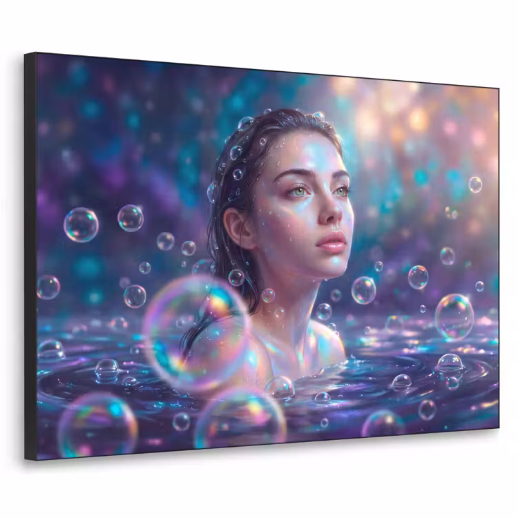 Vrouw - Water - Portret - Kleurrijk - Modern Textielframe zwart klein -3d