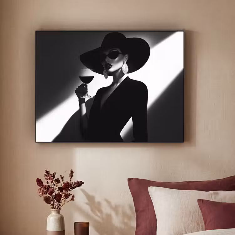 Vrouw - Wijn - Chic Textielframe - compleet frame klein -sfeer1