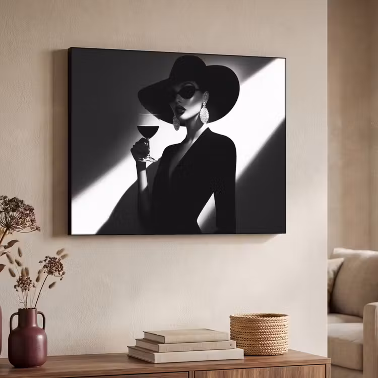Vrouw - Wijn - Chic Textielframe zwart klein -sfeer3