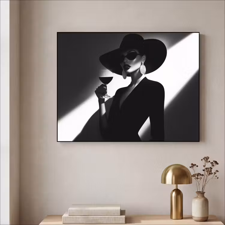 Vrouw - Wijn - Chic Textielframe - compleet frame klein -sfeer2