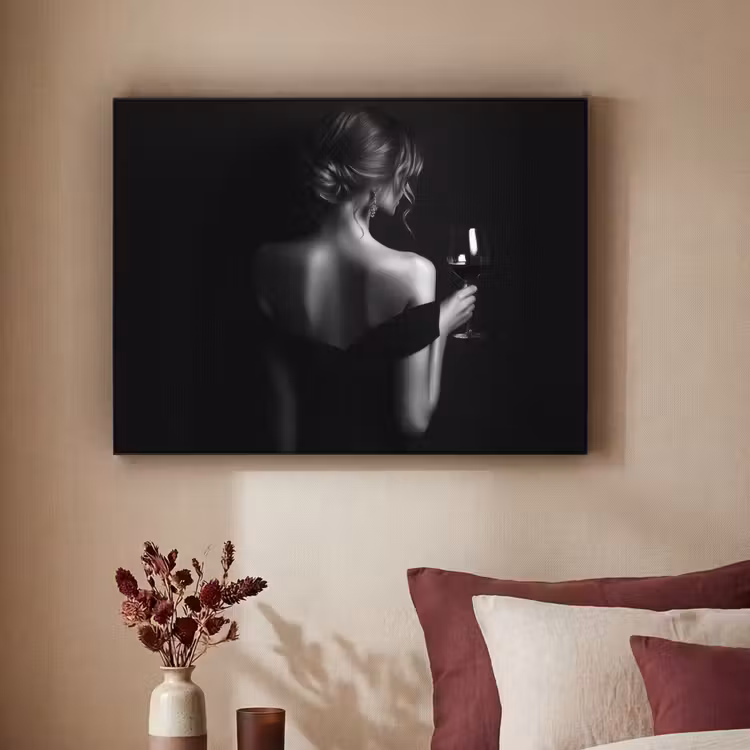Vrouw - Wijn - Jurk Textielframe - compleet frame klein -sfeer1