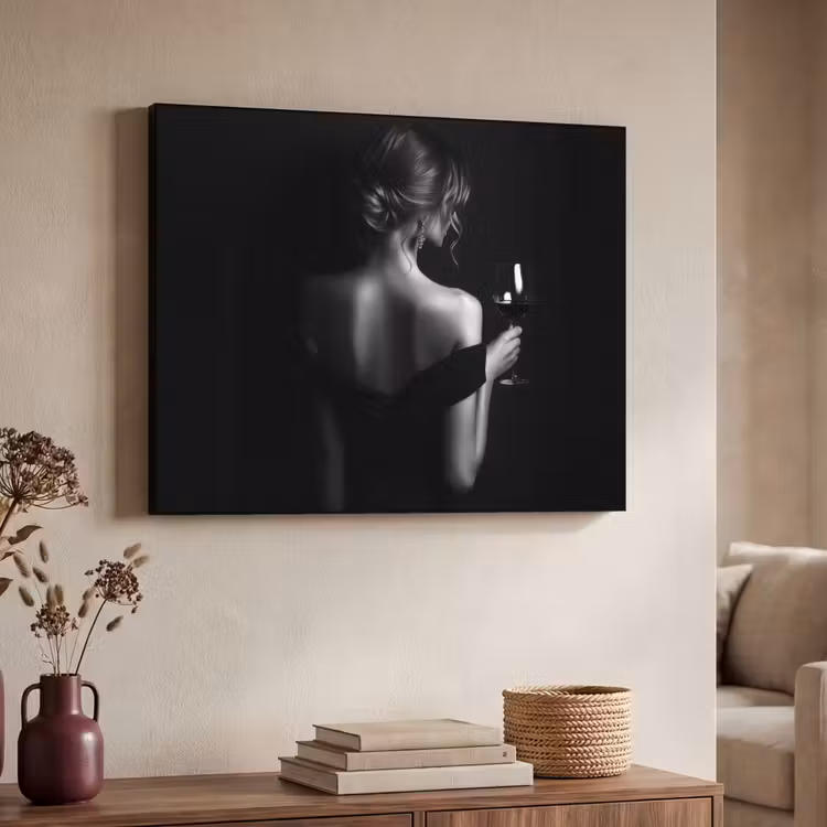 Vrouw - Wijn - Jurk Textielframe - compleet frame klein -sfeer3