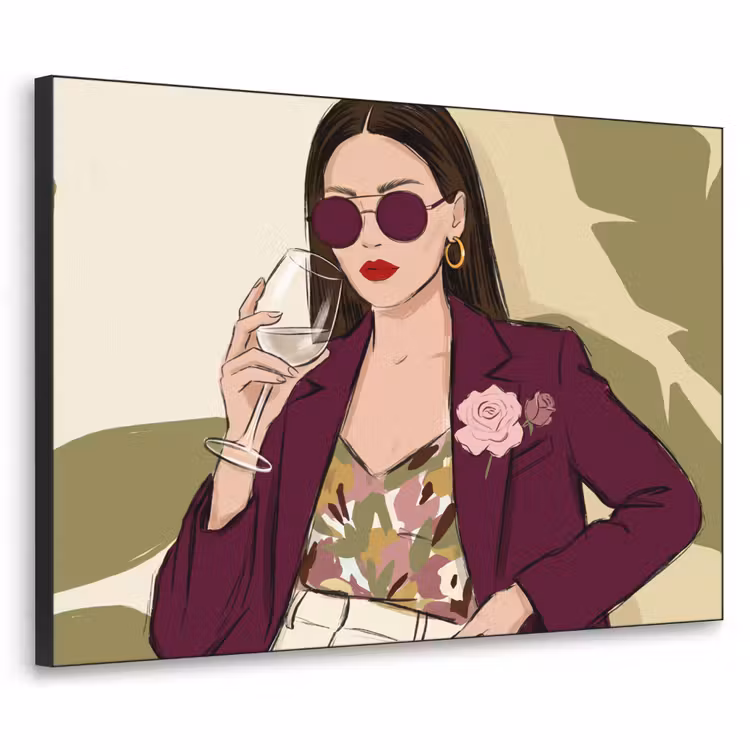Vrouw - Wijn - Portret - Mode - Modern Textielframe zwart klein -3d
