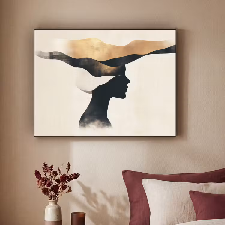 Vrouw - Golven - Zwart Textielframe - compleet frame klein -sfeer1