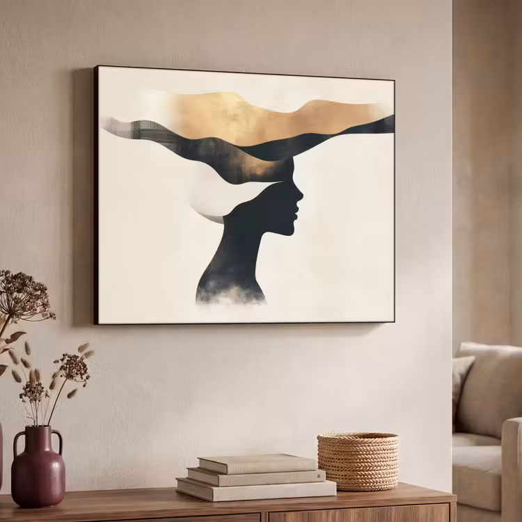 Vrouw - Golven - Zwart Textielframe - compleet frame klein -sfeer3