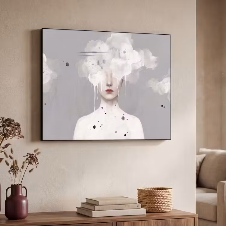 Vrouw - Wolk - Grijs Textielframe zwart klein -sfeer3