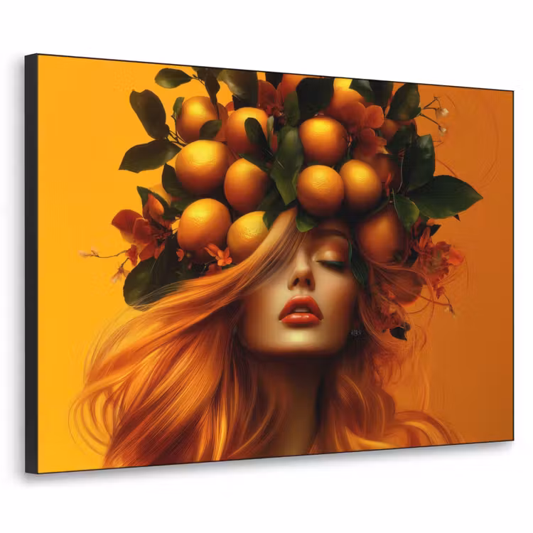 Vrouw - Citroenen - Bloesem - Geel Textielframe zwart klein -3d