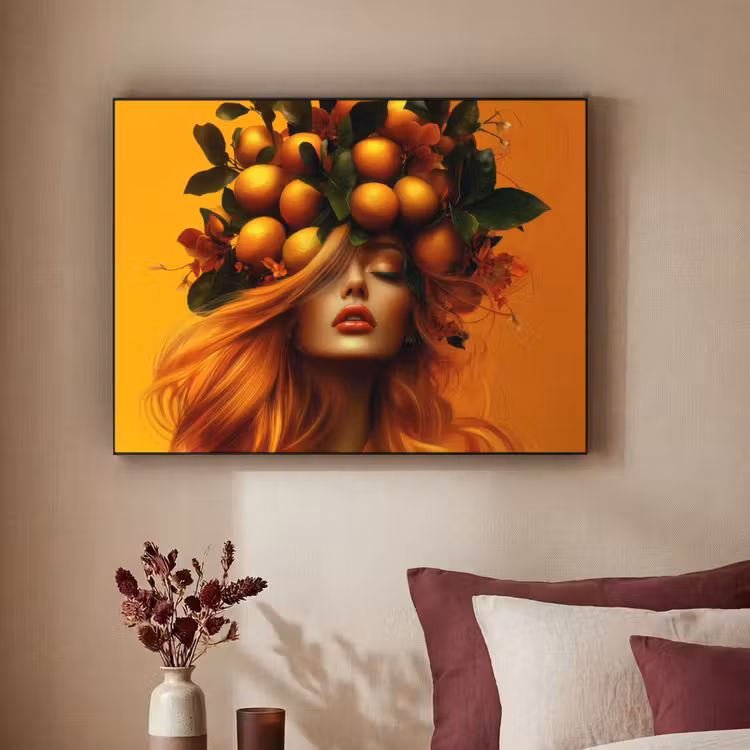 Vrouw - Citroenen - Bloesem - Geel Textielframe - compleet frame klein -sfeer1