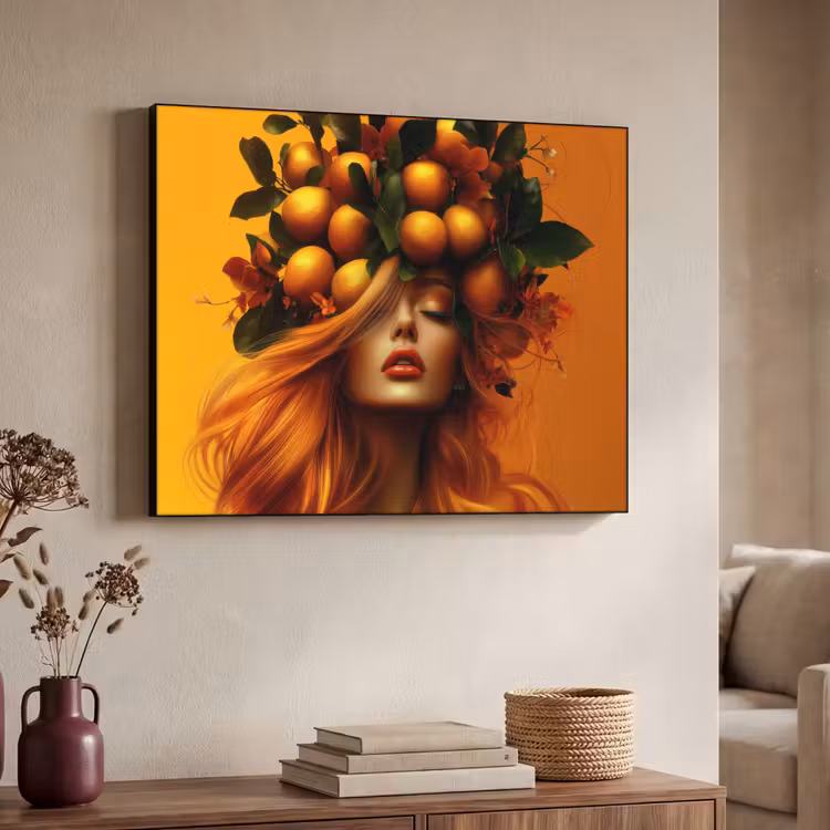 Vrouw - Citroenen - Bloesem - Geel Textielframe - compleet frame klein -sfeer3