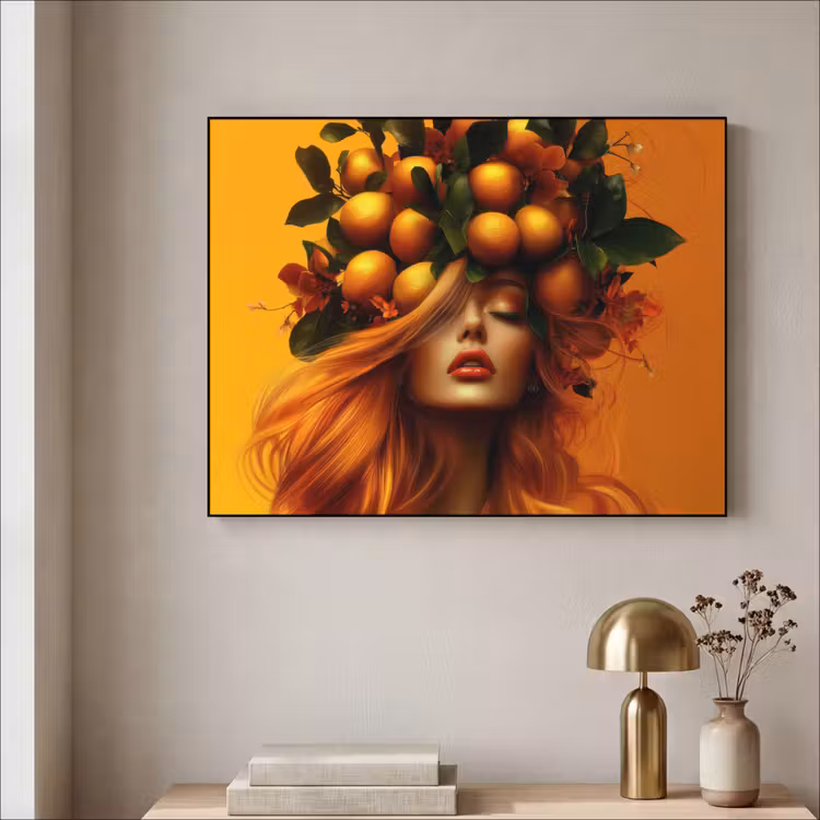 Vrouw - Citroenen - Bloesem - Geel Textielframe - compleet frame klein -sfeer2