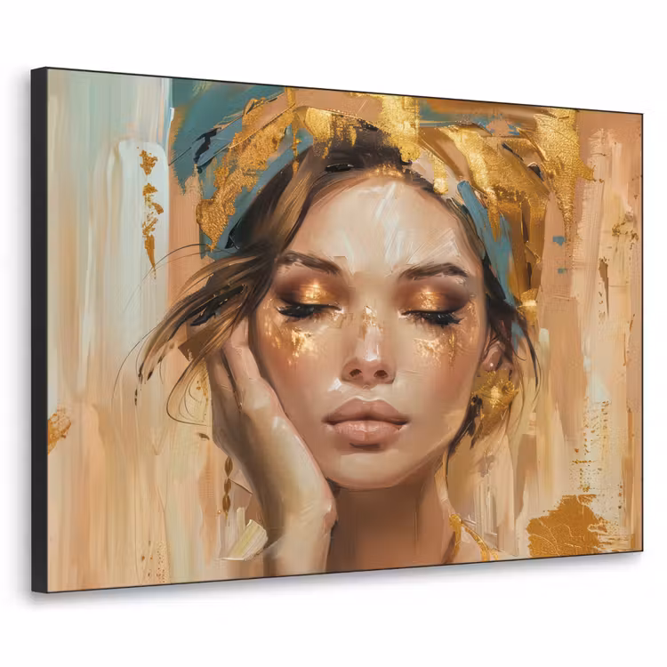Vrouwen - Portret - Luxe - Goud Textielframe zwart klein -3d