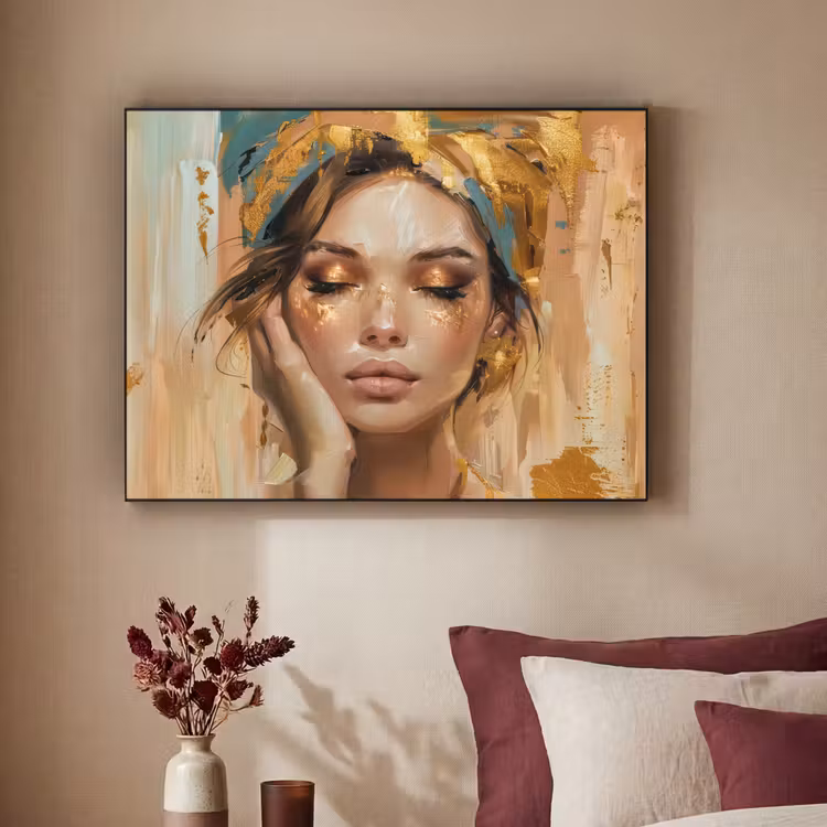 Vrouwen - Portret - Luxe - Goud Textielframe zwart klein -sfeer1