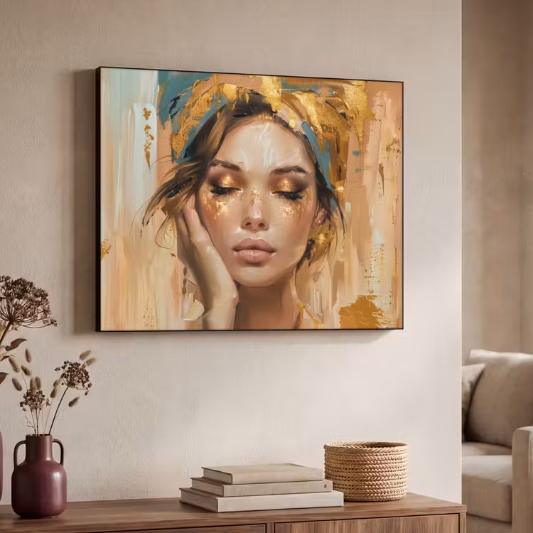 Vrouwen - Portret - Luxe - Goud Textielframe zwart klein -sfeer3