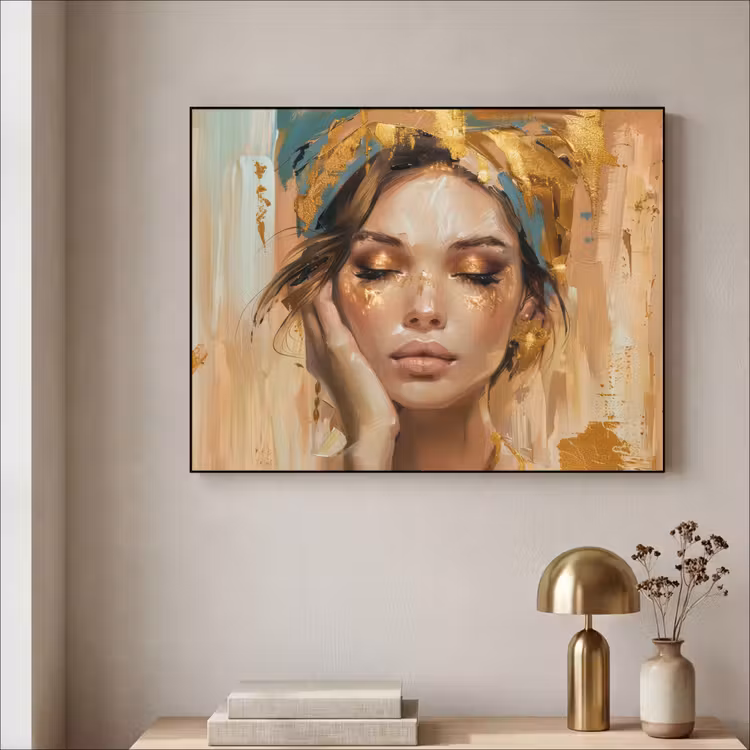 Vrouwen - Portret - Luxe - Goud Textielframe - compleet frame klein -sfeer2