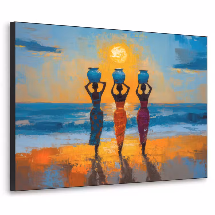 Vrouwen - Strand - Zondsondergang Textielframe zwart klein -3d