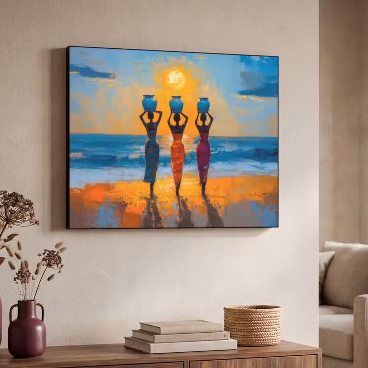 Vrouwen - Strand - Zondsondergang Textielframe - compleet frame klein -sfeer3