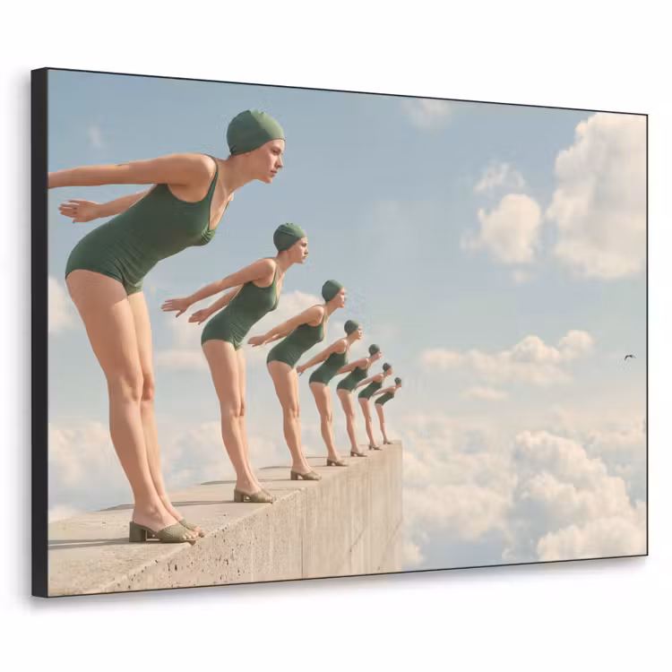 Art Frame - Frauen – Tauchhaltung – Wolken - Vrouwen - Duikhouding - Wolken Textielframe zwart klein