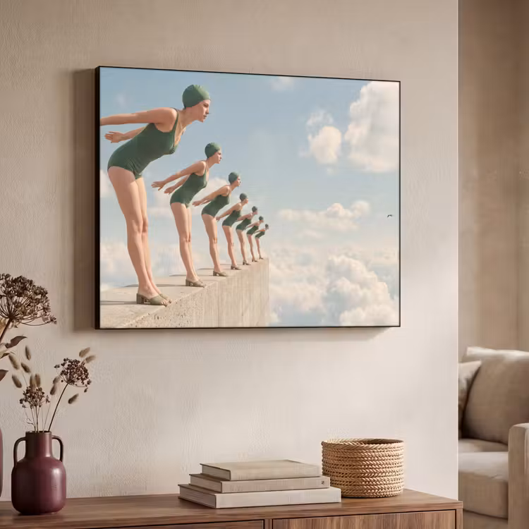 Art Frame - Frauen – Tauchhaltung – Wolken - Vrouwen - Duikhouding - Wolken Textielframe zwart klein