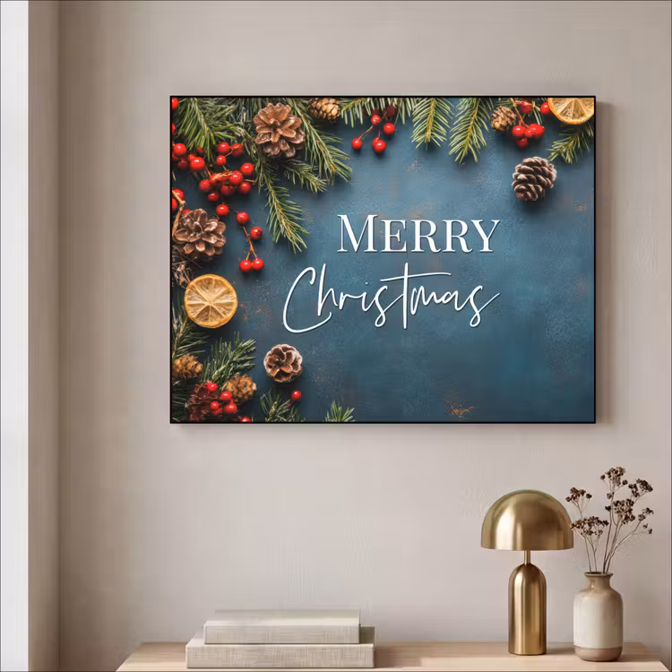 Merry Christmas - Blauw - Kerst - Winter Textielframe - compleet frame klein -sfeer2