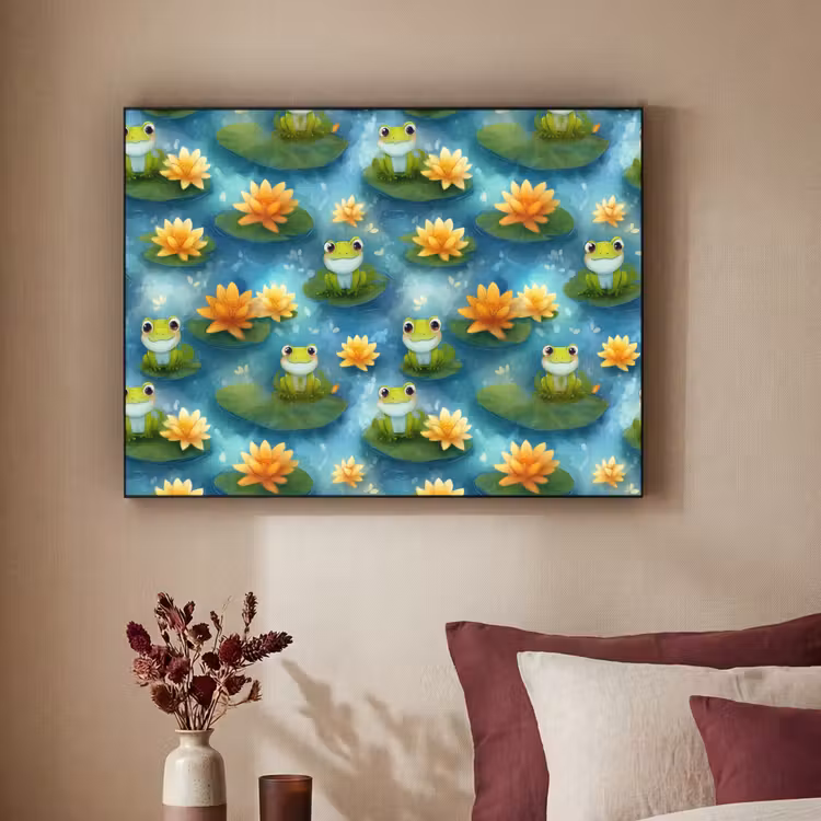 Kikker - Lelies - Groen Textielframe zwart klein 947 -sfeer1