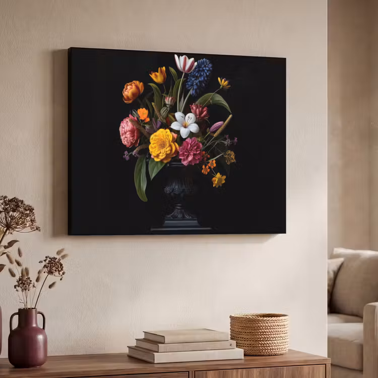 Lente - Bloemen - Klassiek - Vaas Textielframe zwart klein -sfeer3