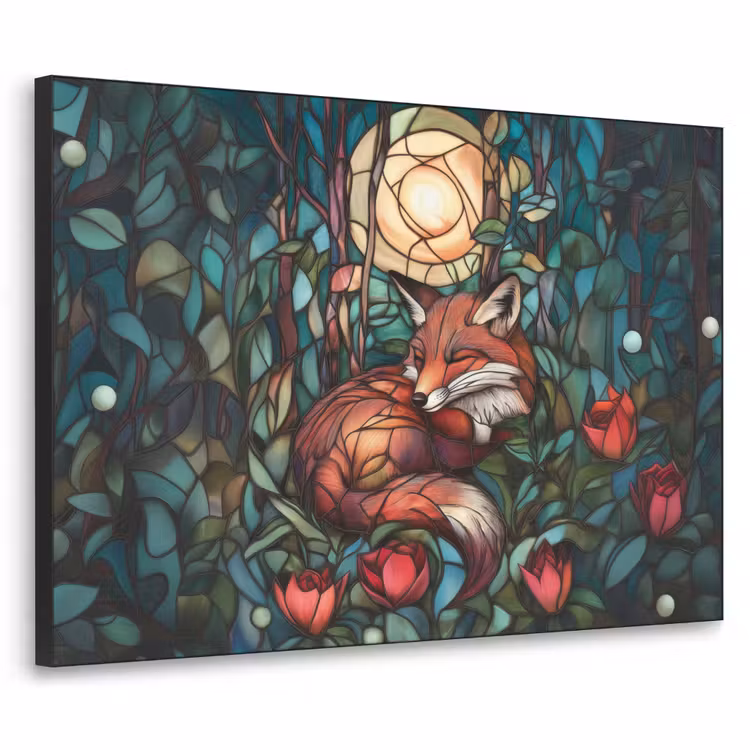 Vos - Mozaïek - Bos - Maan Textielframe - compleet frame klein -3d