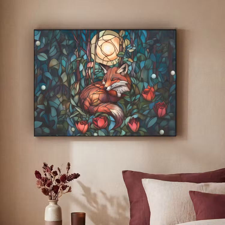 Vos - Mozaïek - Bos - Maan Textielframe - compleet frame klein -sfeer1