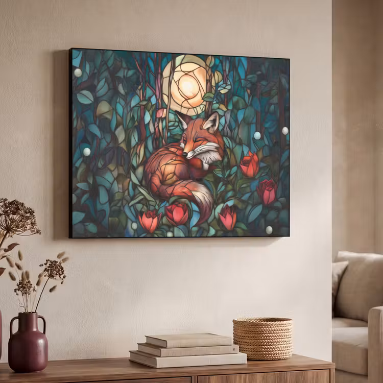 Vos - Mozaïek - Bos - Maan Textielframe - compleet frame klein -sfeer3