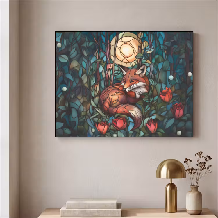 Vos - Mozaïek - Bos - Maan Textielframe - compleet frame klein -sfeer2