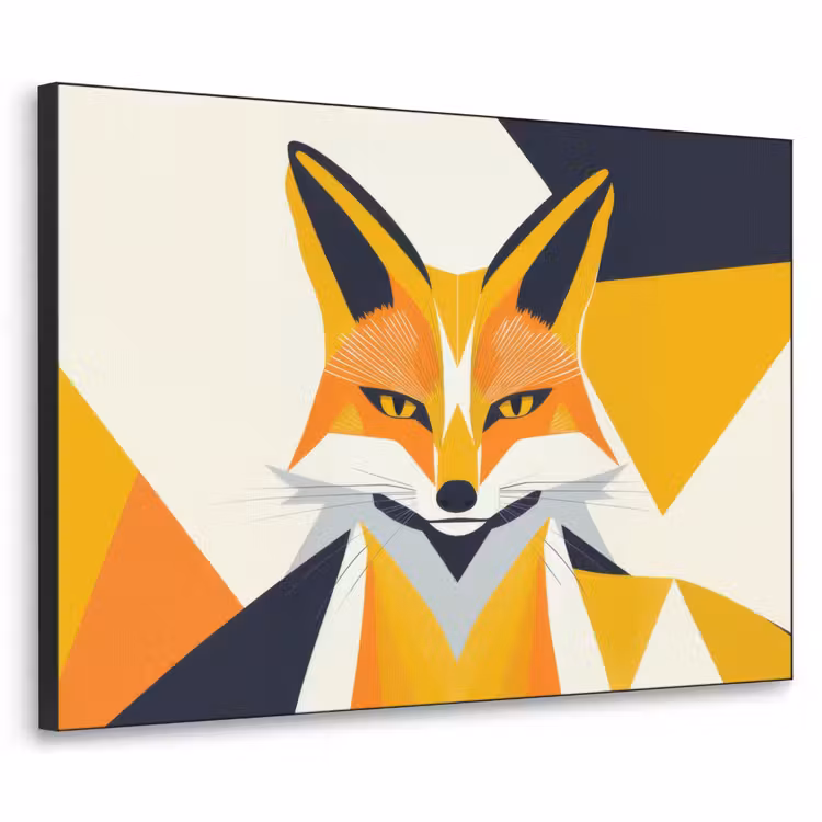 Vos - Oranje - Abstract - Driehoeken Textielframe zwart klein -3d