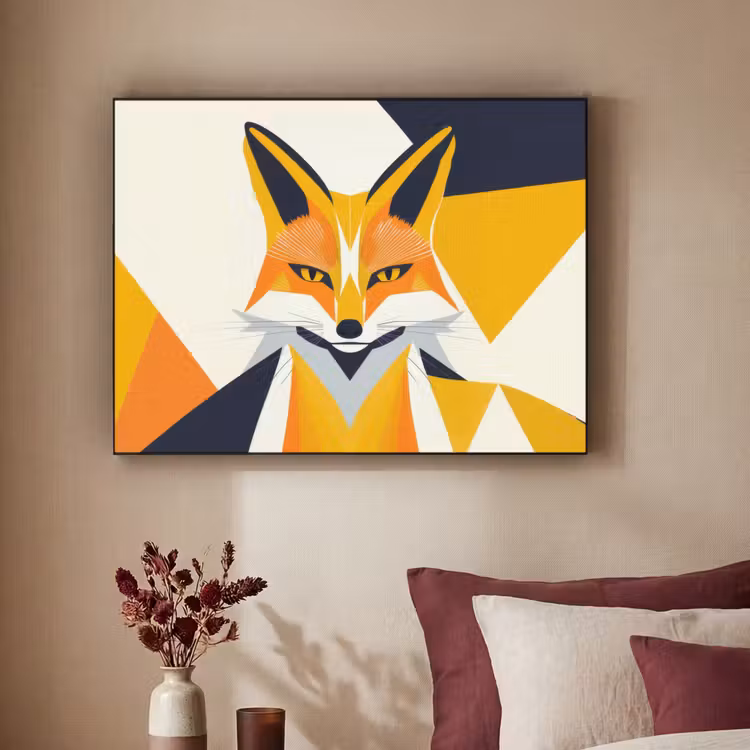 Vos - Oranje - Abstract - Driehoeken Textielframe zwart klein -sfeer1