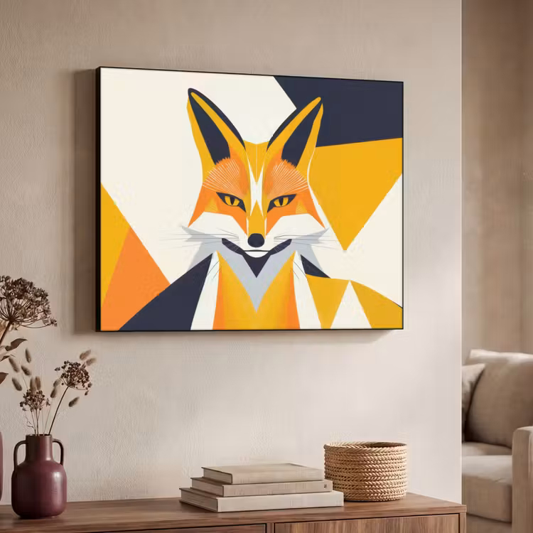Vos - Oranje - Abstract - Driehoeken Textielframe - compleet frame klein -sfeer3