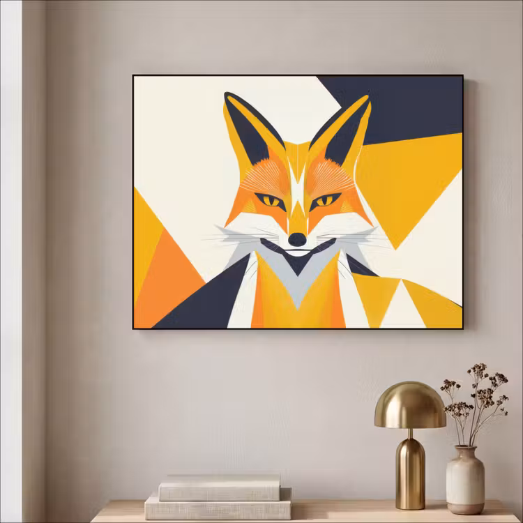 Vos - Oranje - Abstract - Driehoeken Textielframe - compleet frame klein -sfeer2