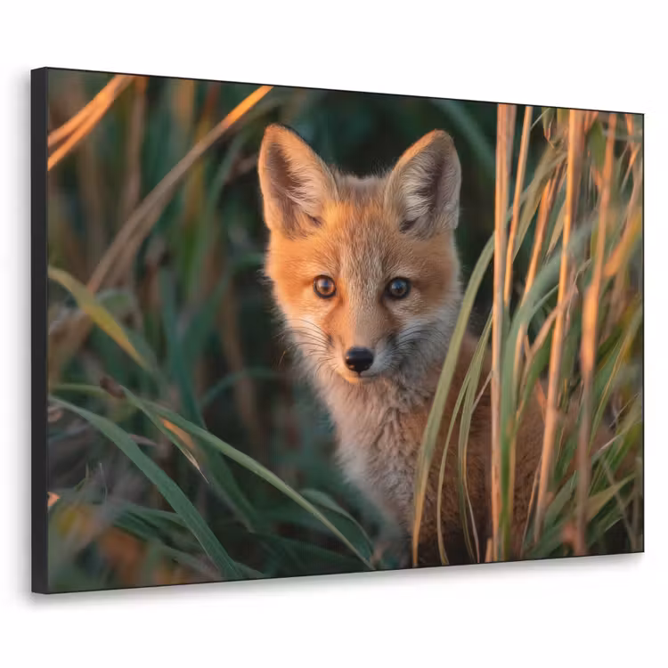 Vos - Oranje - Gras Textielframe zwart klein -3d