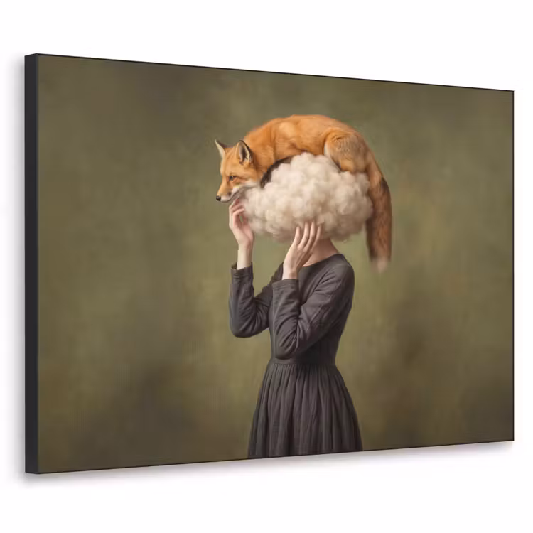 Vos - Surrealistisch - Groen Textielframe zwart klein -3d