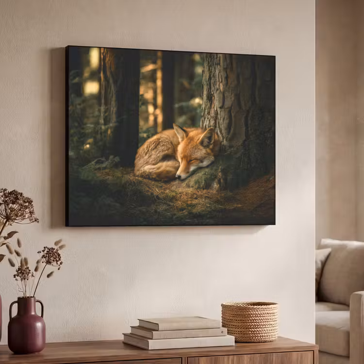 Vos - Bos - Slapen Textielframe zwart klein -sfeer3