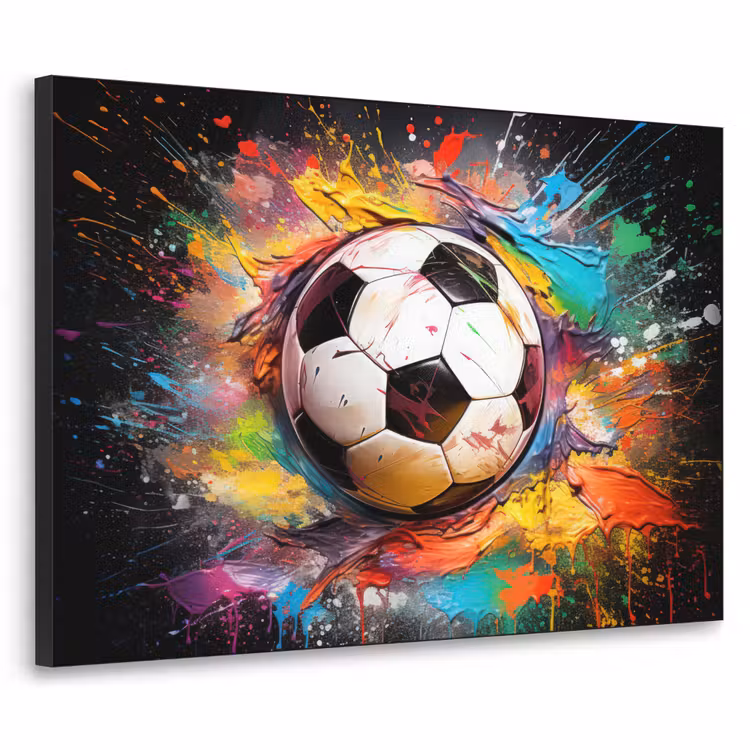 Voetbal - Verf - Kleuren - Zwart - Wit Textielframe zwart klein -3d