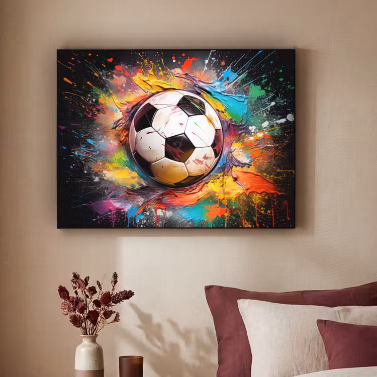 Voetbal - Verf - Kleuren - Zwart - Wit Textielframe zwart klein -sfeer1