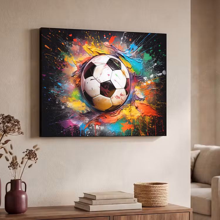 Voetbal - Verf - Kleuren - Zwart - Wit Textielframe zwart klein -sfeer3