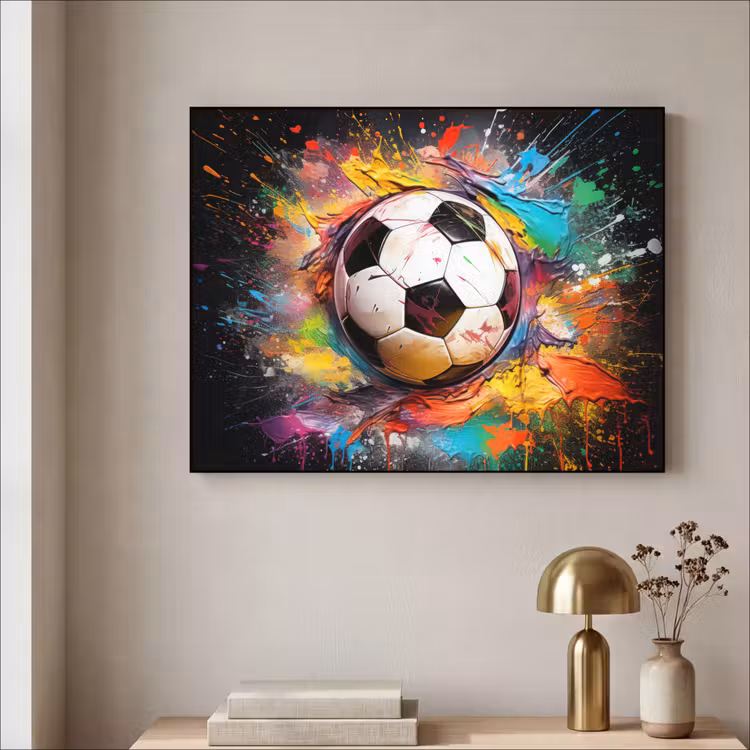 Voetbal - Verf - Kleuren - Zwart - Wit Textielframe zwart klein -sfeer2