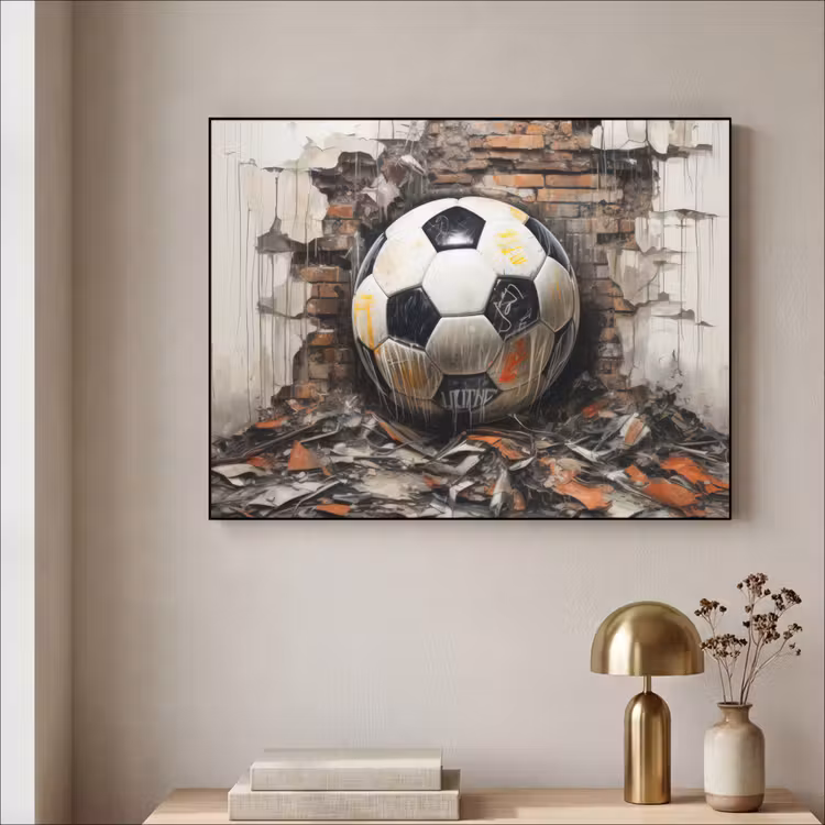 Voetbal - Muur - Zwart - Wit Textielframe zwart klein -sfeer2