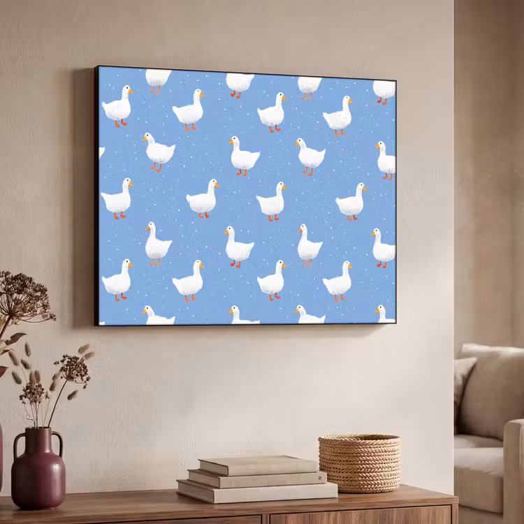 Ganzen - Elegant - Blauw Textielframe zwart klein 947 -sfeer3