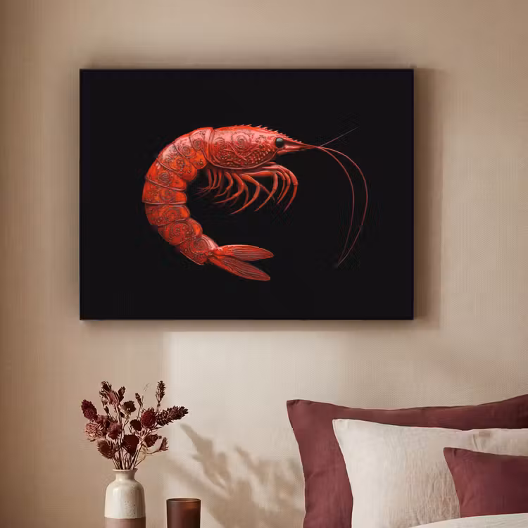 Garnaal - Rood - Dieren Textielframe - compleet frame klein -sfeer1