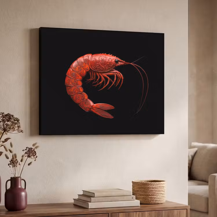 Garnaal - Rood - Dieren Textielframe - compleet frame klein -sfeer3