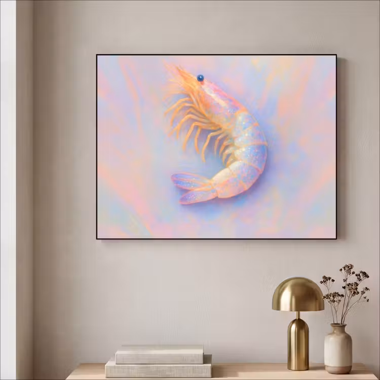 Garnaal - Subtiele structuur - Blauw - Roze Textielframe zwart klein -sfeer2