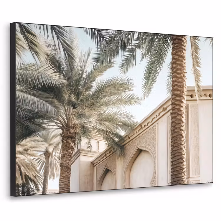 Gebouw - Palmbomen - Beige - Zon Textielframe - compleet frame klein -3d