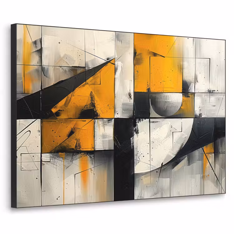 Geel - Abstract - Modern - Vormen Textielframe zwart klein -3d
