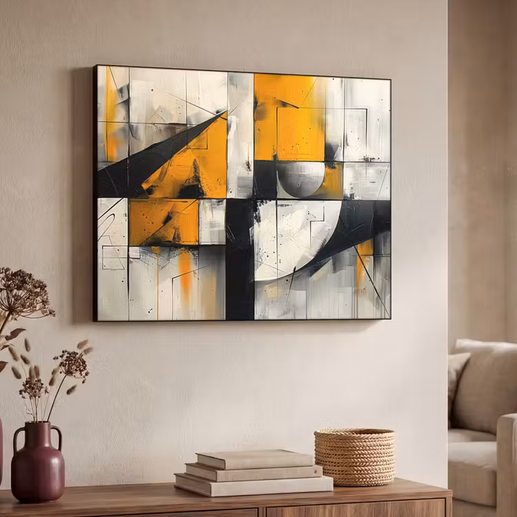 Geel - Abstract - Modern - Vormen Textielframe - compleet frame klein -sfeer3